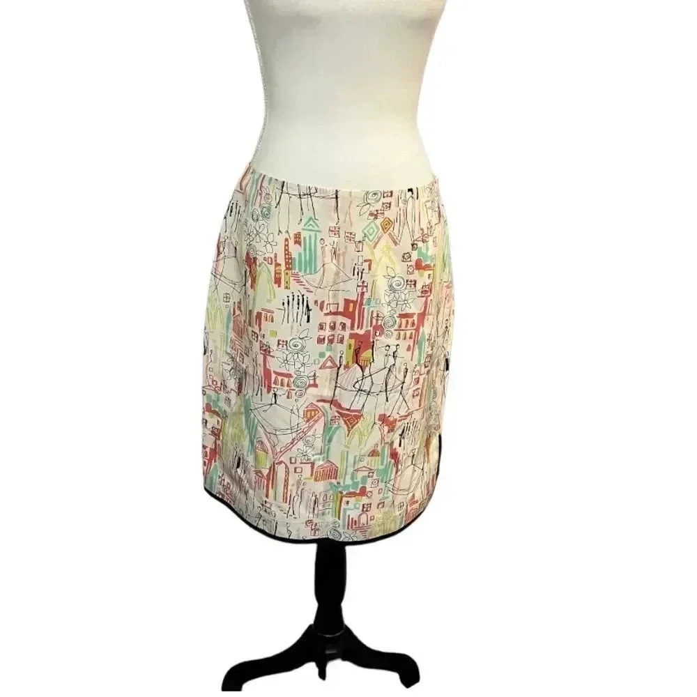 Grace Elements Sz 10 beautiful silk skirt EUC cityscape images - Paris maybe?